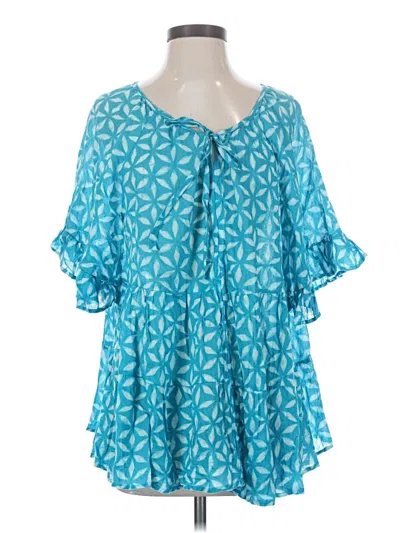 Pre-owned Assorted Brands Short Sleeve Blouse In Teal