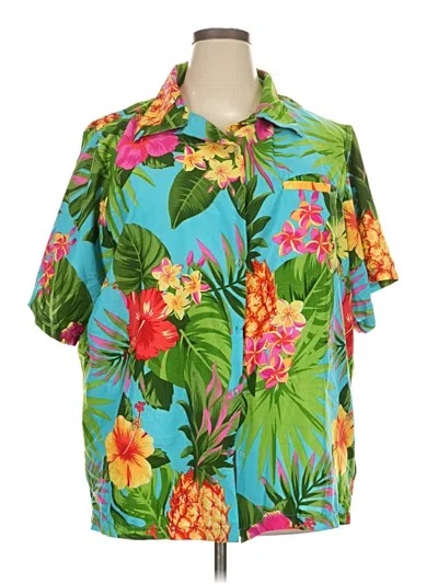 Pre-owned Assorted Brands Short Sleeve Blouse In Teal