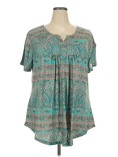 Pre-owned Assorted Brands Short Sleeve Blouse In Teal