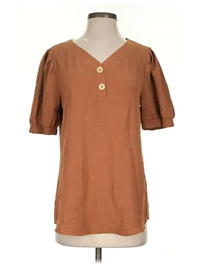 Pre-owned Assorted Brands Short Sleeve Henley Shirt In Brown
