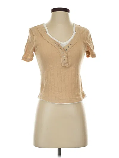 Pre-owned Assorted Brands Short Sleeve Henley Shirt In Tan