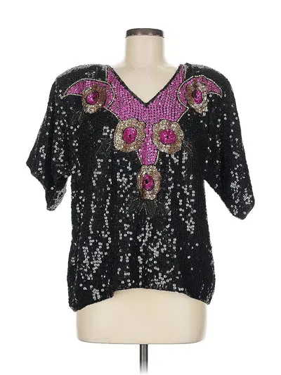 Pre-owned Assorted Brands Short Sleeve Silk Top Black V Neck Tops