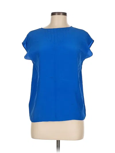 Pre-owned Assorted Brands Short Sleeve Silk Top Blue Boatneck Tops
