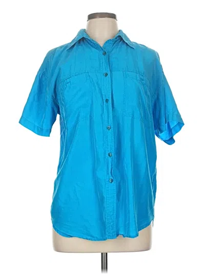 Pre-owned Assorted Brands Short Sleeve Silk Top Blue Collared Neckline Tops