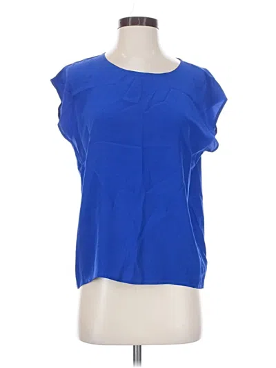Pre-owned Assorted Brands Short Sleeve Silk Top Blue Scoop Neck Tops