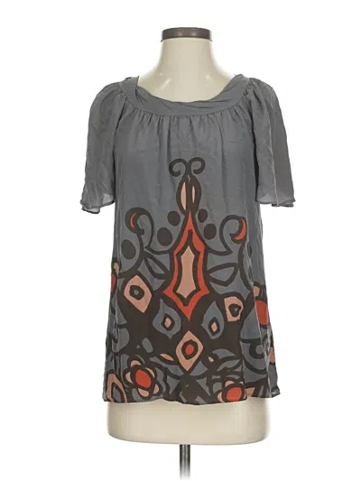 Pre-owned Assorted Brands Short Sleeve Silk Top Gray Keyhole Neckline Tops
