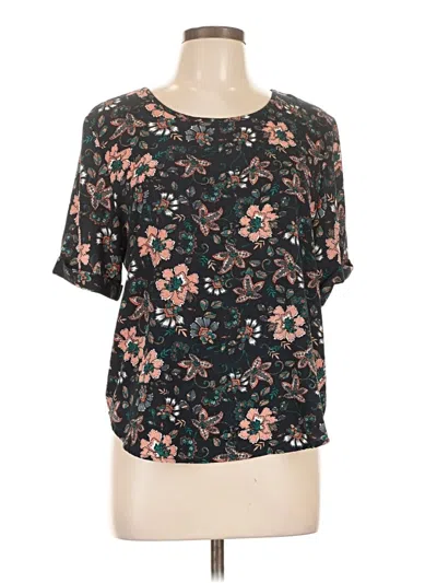 Pre-owned Assorted Brands Short Sleeve Top Black Floral Pattern Scoop Neck Tops