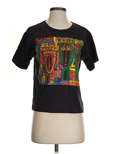 Pre-owned Assorted Brands Short Sleeve Top Black Graphic Pattern Square Neckline Tops