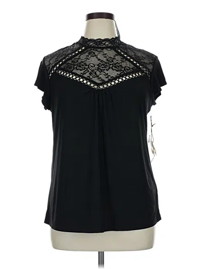 Pre-owned Assorted Brands Short Sleeve Top Black Mock Neckline Tops