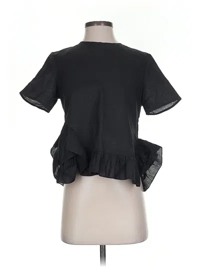 Pre-owned Assorted Brands Short Sleeve Top Black Ruffles Neckline Tops