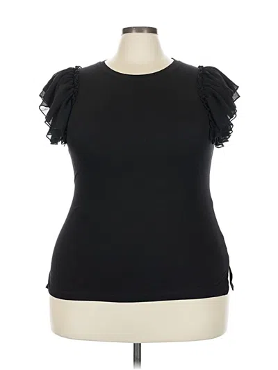 Pre-owned Assorted Brands Short Sleeve Top Black Ruffles Neckline Tops