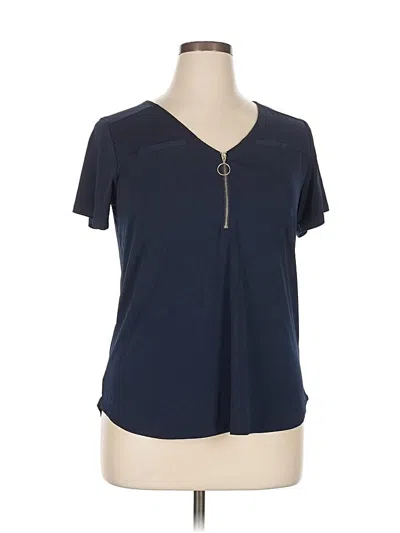 Pre-owned Assorted Brands Short Sleeve Top Blue Keyhole Neckline Tops