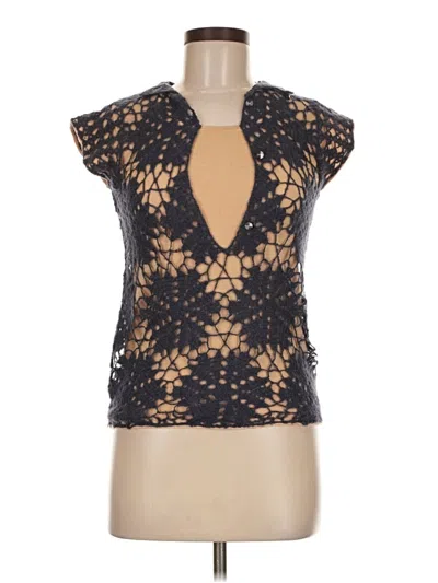 Pre-owned Assorted Brands Short Sleeve Top Blue Plunge Neckline Tops