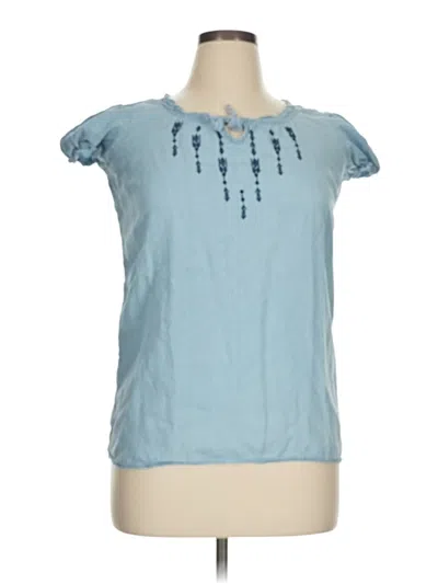 Pre-owned Assorted Brands Short Sleeve Top Blue Ruffles Neckline Tops