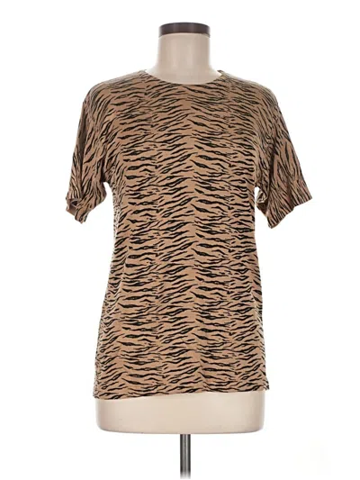 Pre-owned Assorted Brands Short Sleeve Top Brown Animal Print Pattern Crew Neck Tops