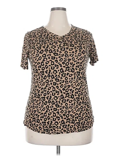 Pre-owned Assorted Brands Short Sleeve Top Brown Animal Print Pattern Scoop Neck Tops