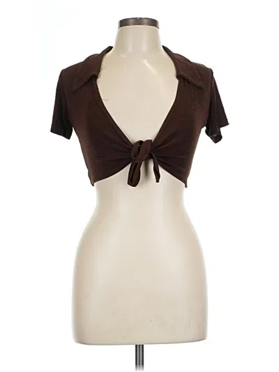Pre-owned Assorted Brands Short Sleeve Top Brown Keyhole Neckline Tops