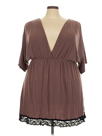 Pre-owned Assorted Brands Short Sleeve Top Brown Plunge Neckline Tops