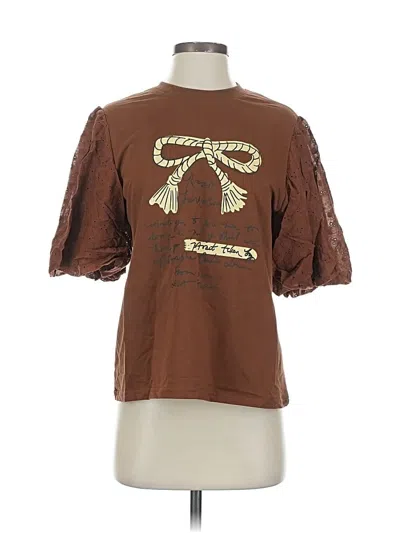 Pre-owned Assorted Brands Short Sleeve Top Brown Square Neckline Tops