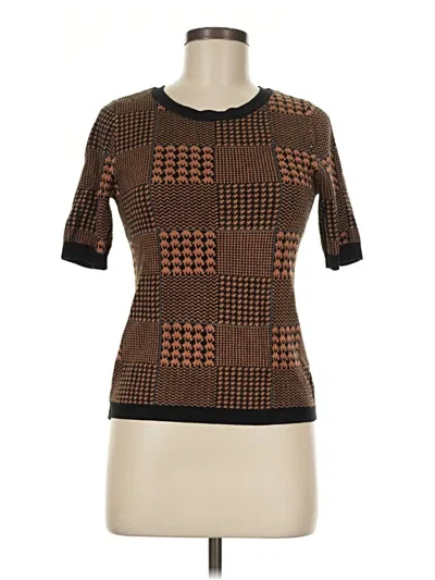 Pre-owned Assorted Brands Short Sleeve Top Brown Square Neckline Tops