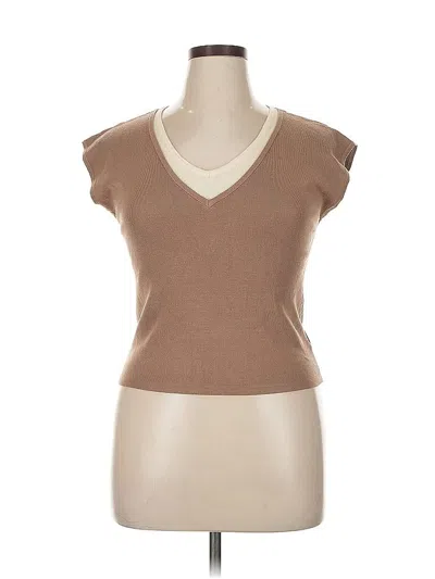 Pre-owned Assorted Brands Short Sleeve Top Brown V Neck Tops
