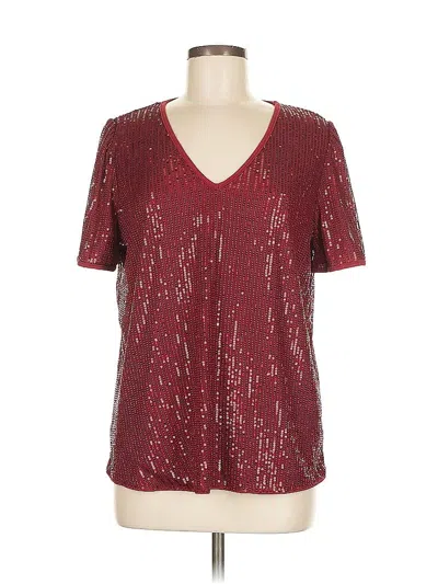 Pre-owned Assorted Brands Short Sleeve Top Burgundy Metallic Pattern V Neck Tops