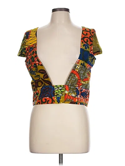 Pre-owned Assorted Brands Short Sleeve Top Gold Plunge Neckline Tops