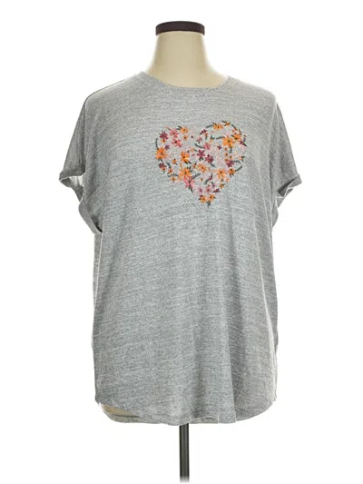 Pre-owned Assorted Brands Short Sleeve Top Gray Hearts Pattern Crew Neck Tops