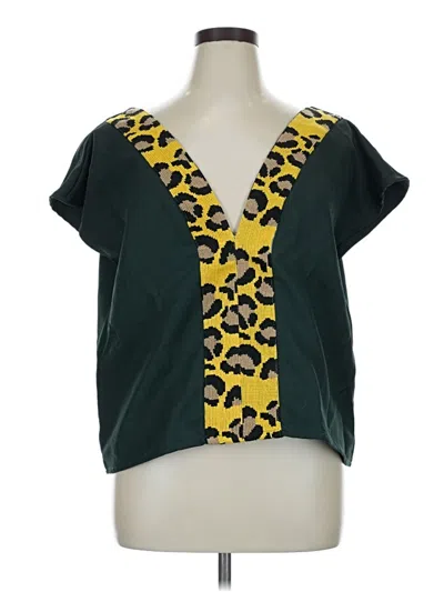 Pre-owned Assorted Brands Short Sleeve Top Green Plunge Neckline Tops