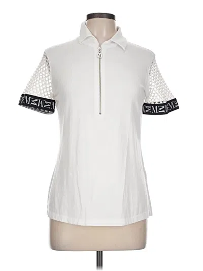 Pre-owned Assorted Brands Short Sleeve Top Ivory Mock Neckline Tops In White