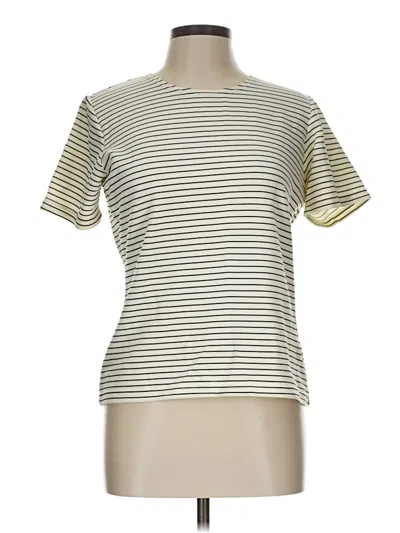 Pre-owned Assorted Brands Short Sleeve Top Ivory Stripes Pattern Mock Neckline Tops In White