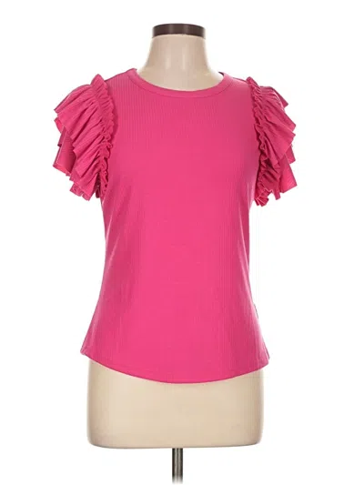 Pre-owned Assorted Brands Short Sleeve Top Pink Ruffles Neckline Tops