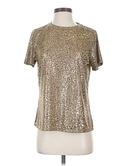 Pre-owned Assorted Brands Short Sleeve Top Silver Metallic Pattern Mock Neckline Tops
