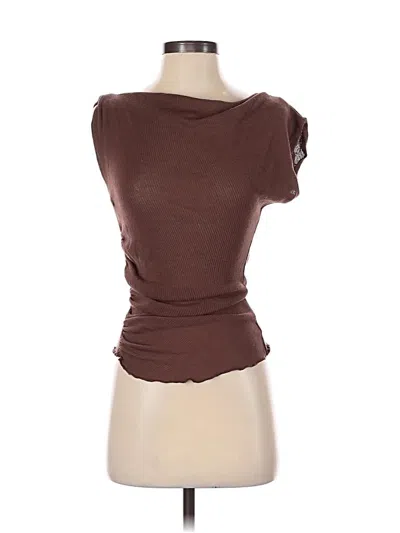 Pre-owned Assorted Brands Short Sleeve Top Tan Cowl Neck Tops In Brown