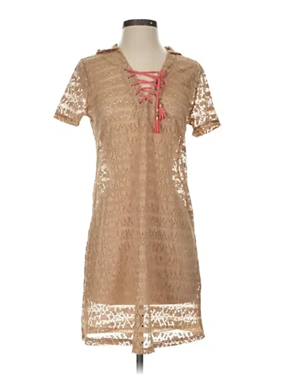 Assorted Brands Short Sleeve Top Tan Keyhole Neckline Tops