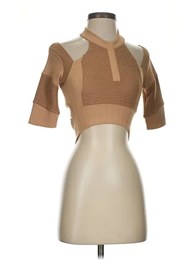 Pre-owned Assorted Brands Short Sleeve Top Tan Mock Neckline Tops In Brown