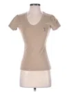 Assorted Brands Short Sleeve Top Tan Sweetheart Neckline Tops In Neutral