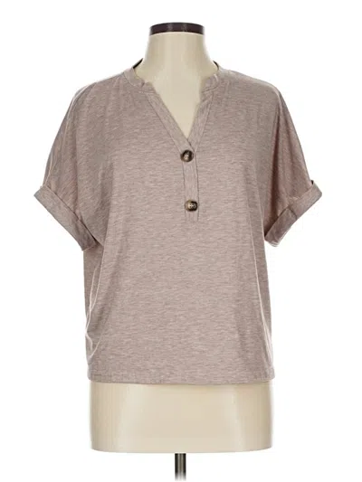 Pre-owned Assorted Brands Short Sleeve Top Tan V Neck Tops In Brown