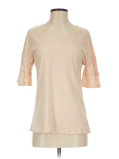 Assorted Brands Short Sleeve Top Tan V Neck Tops In Pink