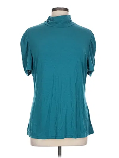 Pre-owned Assorted Brands Short Sleeve Top Teal Cowl Neck Tops In Blue