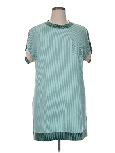 Pre-owned Assorted Brands Short Sleeve Top Teal Mock Neckline Tops In Blue