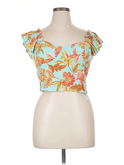 Pre-owned Assorted Brands Short Sleeve Top Teal Sweetheart Neckline Tops In Blue