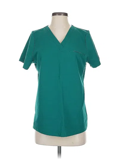 Pre-owned Assorted Brands Short Sleeve Top Teal V-neck Tops In Blue