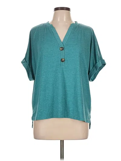 Pre-owned Assorted Brands Short Sleeve Top Teal V Neck Tops In Blue