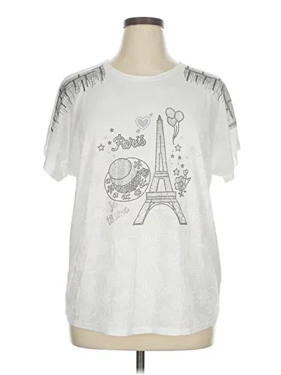 Pre-owned Assorted Brands Short Sleeve Top White Graphic Pattern Keyhole Neckline Tops