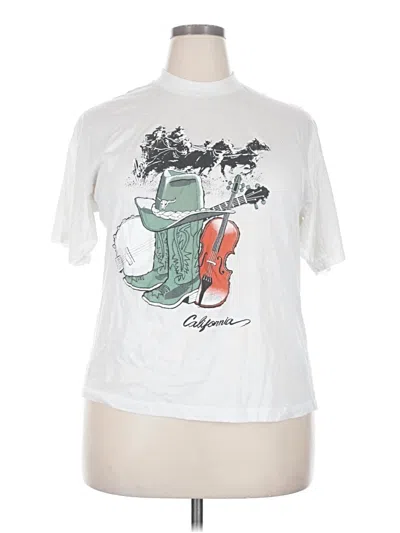 Pre-owned Assorted Brands Short Sleeve Top White Graphic Pattern Mock Neckline Tops