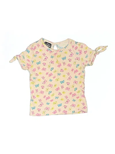 Pre-owned Assorted Brands Kids' Short Sleeve Top Yellow Hearts Pattern Keyhole Neckline Tops