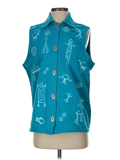 Pre-owned Assorted Brands Sleeveless Button Down Shirt In Blue