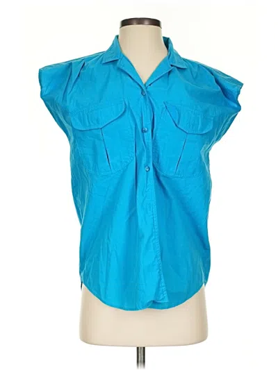 Pre-owned Assorted Brands Sleeveless Button Down Shirt In Blue