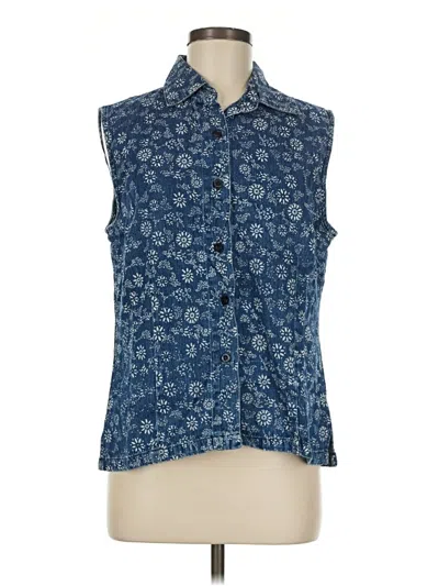 Pre-owned Assorted Brands Sleeveless Button Down Shirt In Blue